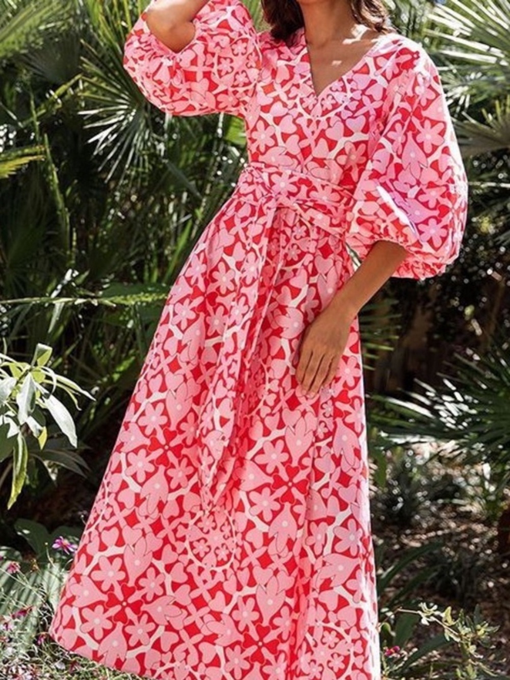 NWT Hester Bly Dress Laaka Puff Sleeve Maxi in Red Pink Floral